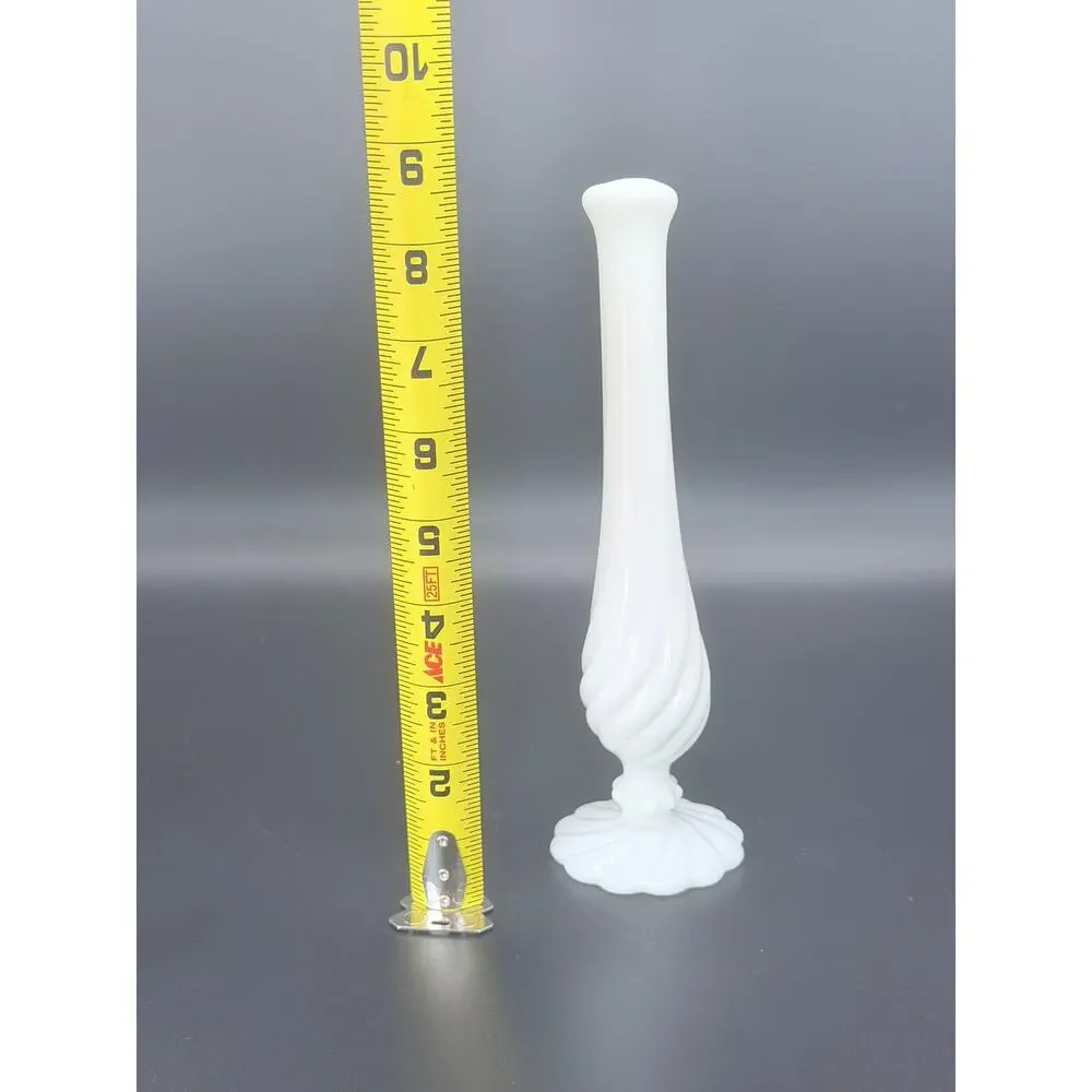 Vintage Fenton White Milk Glass Swirl Footed Bud Vase 9 Inch MCM